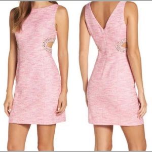 Lilly Pulitzer Catie pink tweed dress with rhinestones and cutouts, size 0